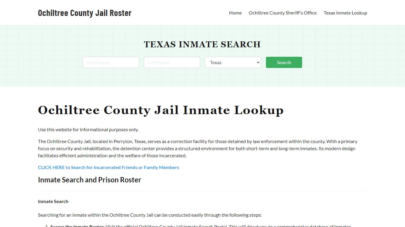 Ochiltree County Jail Roster Lookup, TX, Inmate Search